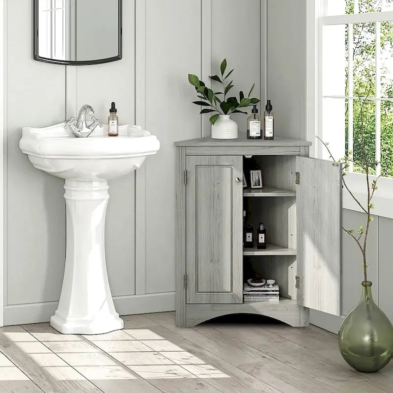 Meuble d'angle autoportant à 2 portes et étagères réglables - 80 cm de hauteur