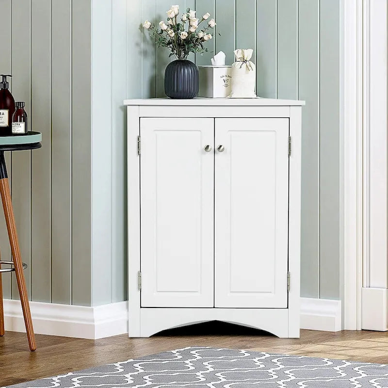 Meuble d'angle autoportant à 2 portes et étagères réglables - 80 cm de hauteur