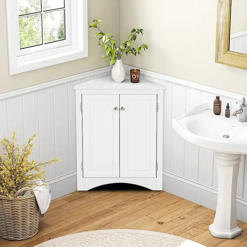 Meuble d'angle autoportant à 2 portes et étagères réglables - 80 cm de hauteur