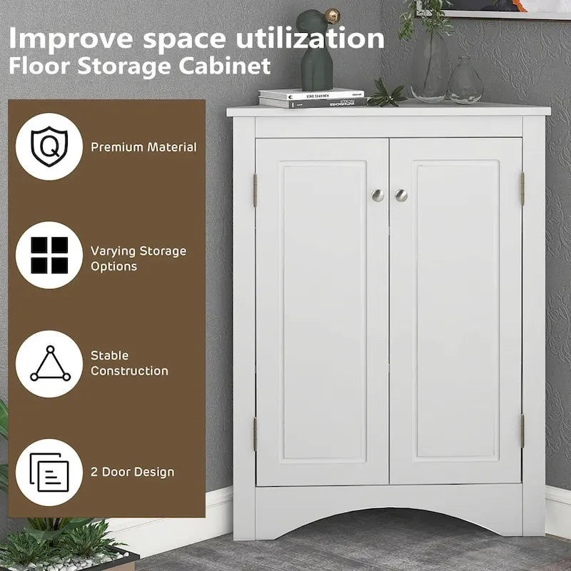 Meuble d'angle autoportant à 2 portes et étagères réglables - 80 cm de hauteur