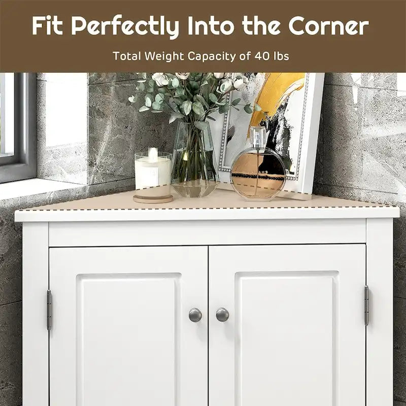 Meuble d'angle autoportant à 2 portes et étagères réglables - 80 cm de hauteur