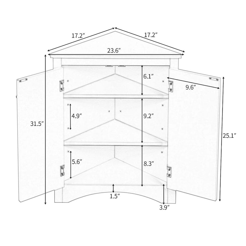 Meuble d'angle autoportant à 2 portes et étagères réglables - 80 cm de hauteur