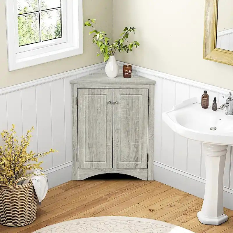 Meuble d'angle autoportant à 2 portes et étagères réglables - 80 cm de hauteur