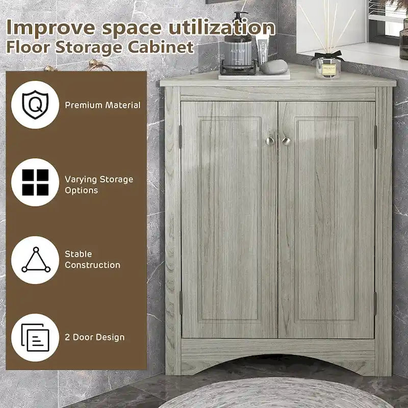 Meuble d'angle autoportant à 2 portes et étagères réglables - 80 cm de hauteur