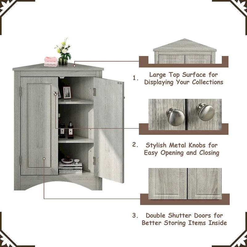 Meuble d'angle autoportant à 2 portes et étagères réglables - 80 cm de hauteur