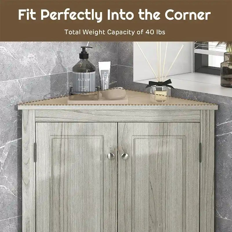 Meuble d'angle autoportant à 2 portes et étagères réglables - 80 cm de hauteur