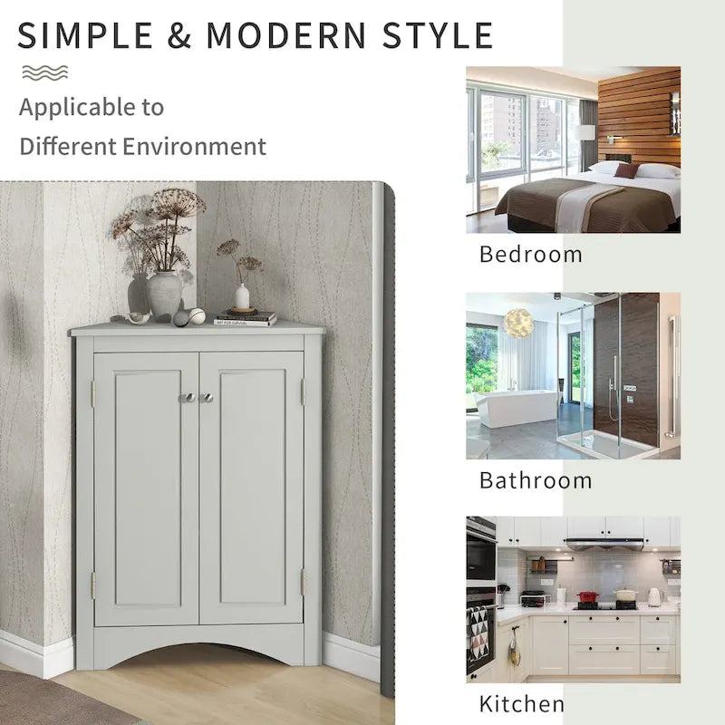 Meuble d'angle autoportant à 2 portes et étagères réglables - 80 cm de hauteur