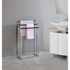 Chrome Metal/Walnut Wood Freestanding Towel Rack Stand