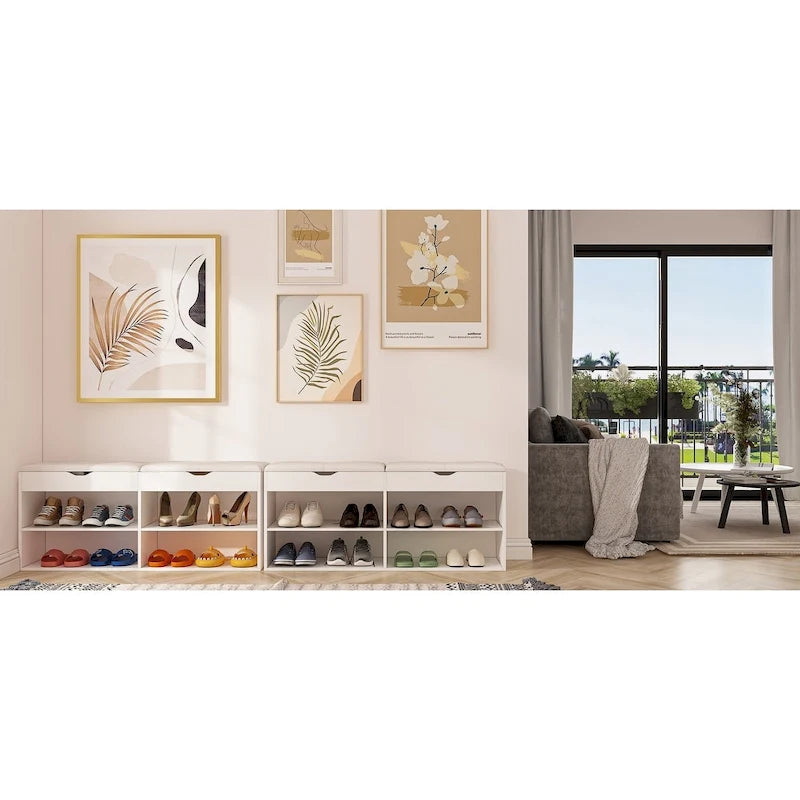 Banc de rangement à chaussures en bois avec assise rembourrée - Banc d'entrée