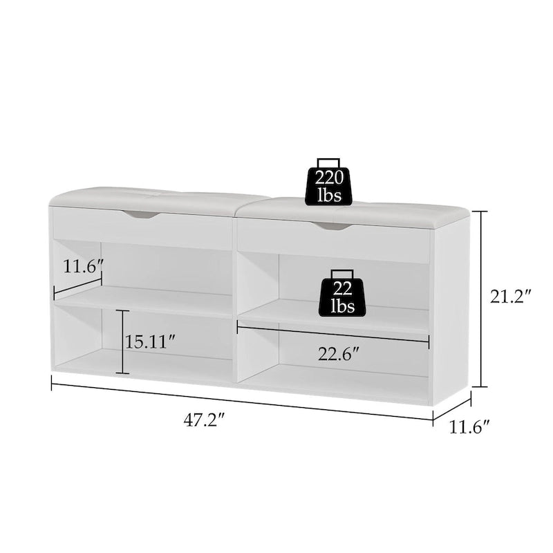 Banc de rangement à chaussures en bois avec assise rembourrée - Banc d'entrée