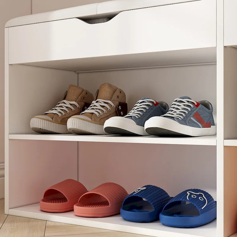 Banc de rangement à chaussures en bois avec assise rembourrée - Banc d'entrée