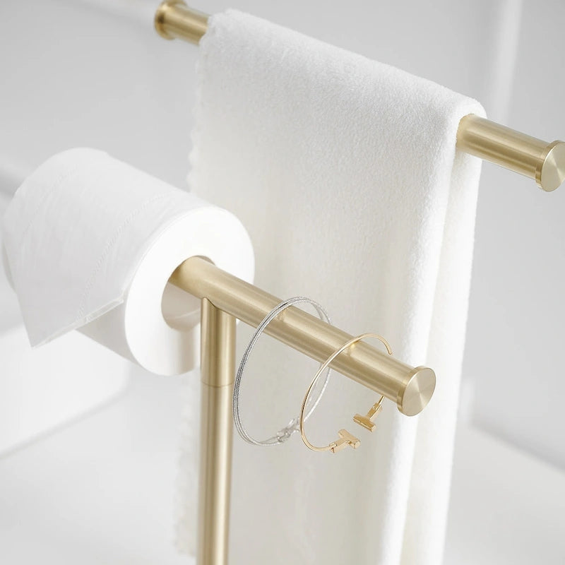 Barre de comptoir autoportante avec double porte-serviettes en forme de T pour salle de bain ou cuisine