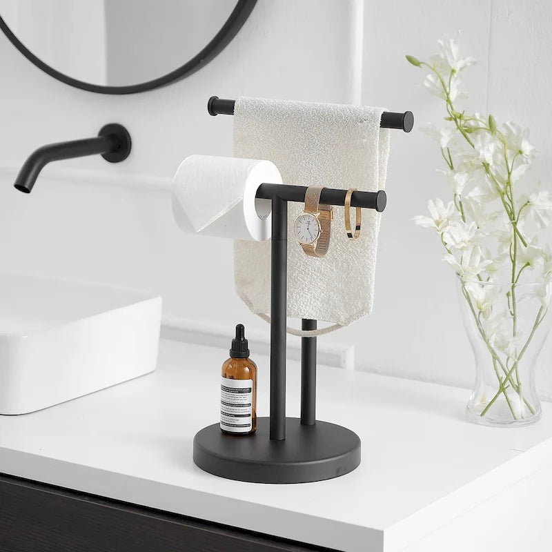 Barre de comptoir autoportante avec double porte-serviettes en forme de T pour salle de bain ou cuisine