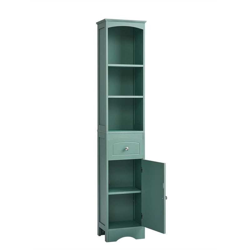 Meuble de salle de bain haut de 67 pouces (170 cm), meuble de rangement autoportant avec tiroir, panneau MDF, étagère réglable, vert