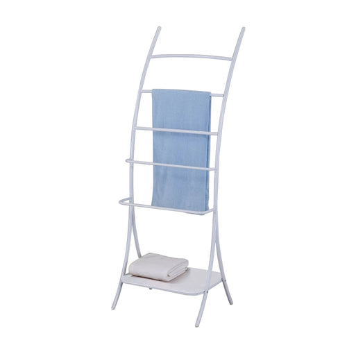 Porte-serviettes autoportant en métal à 5 ​​niveaux avec étagère de rangement, blanc