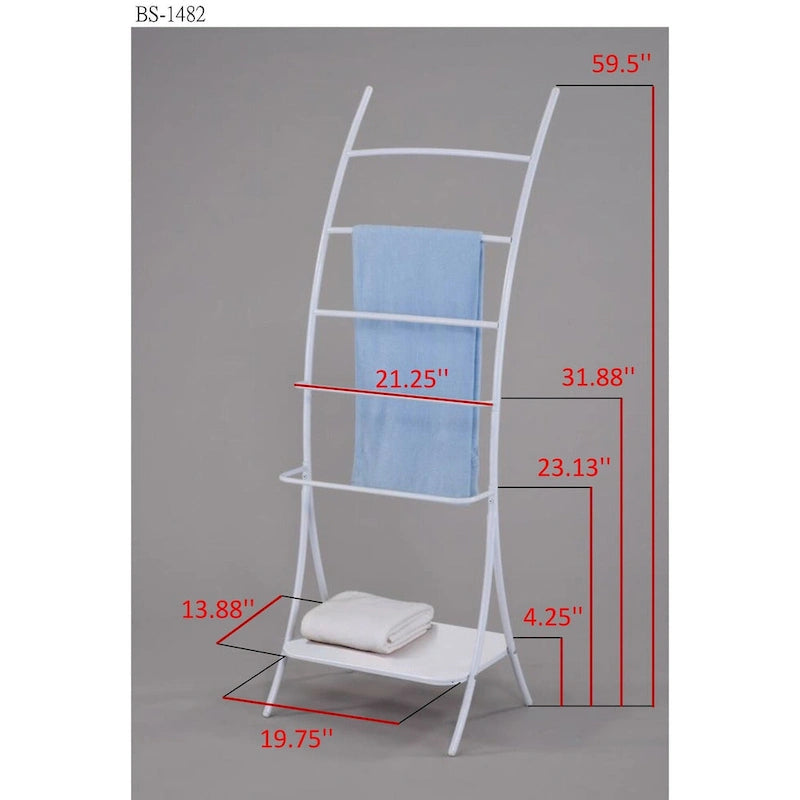 Porte-serviettes autoportant en métal à 5 ​​niveaux avec étagère de rangement, blanc