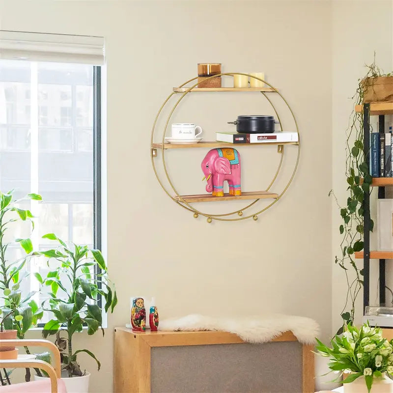 Étagères murales flottantes rondes à 3 niveaux Adeco - 19,6 cm (P) x 19,6 cm (L) x 5,3 cm (H)