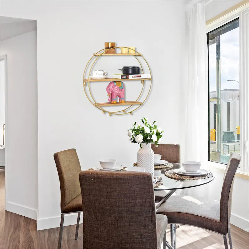 Étagères murales flottantes rondes à 3 niveaux Adeco - 19,6 cm (P) x 19,6 cm (L) x 5,3 cm (H)