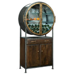 Meuble bar et cave à vin en bois brun et métal gris, par Howard Miller