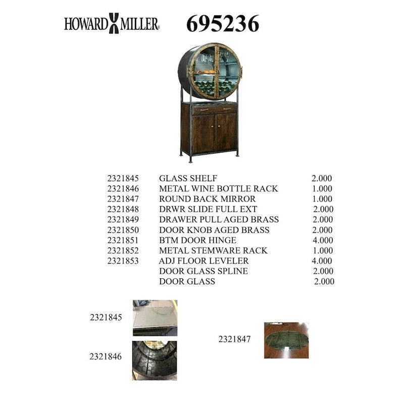Meuble bar et cave à vin en bois brun et métal gris, par Howard Miller