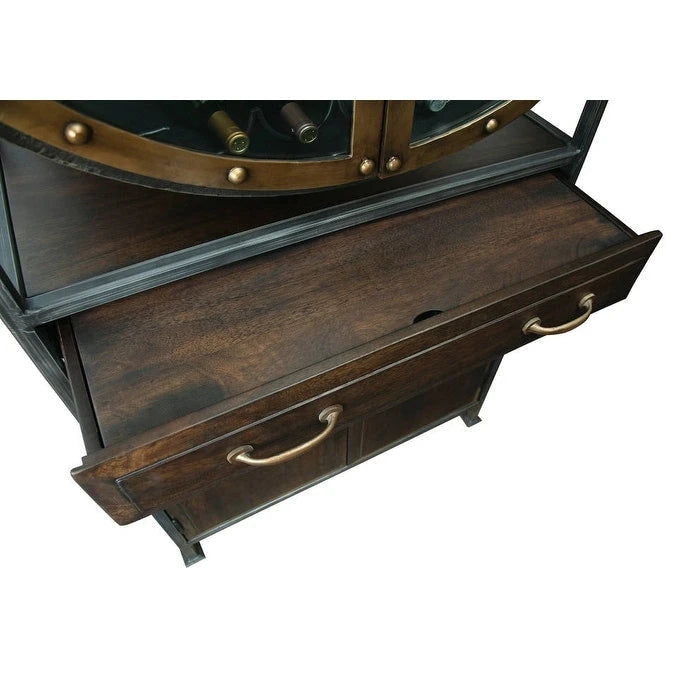 Meuble bar et cave à vin en bois brun et métal gris, par Howard Miller