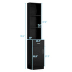 Meuble de coiffure vertical en MDF noir, 5 compartiments, 1 tiroir, 1 porte