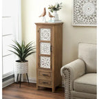 Meuble de rangement étroit en bois blanc et brun, 2 tiroirs et 1 porte - Hauteur : 48,3 cm