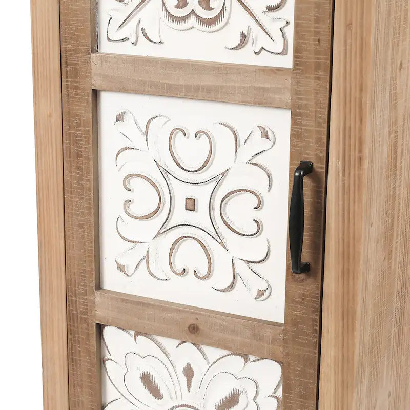 Meuble de rangement étroit en bois blanc et brun, 2 tiroirs et 1 porte - Hauteur : 48,3 cm