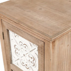 Meuble de rangement étroit en bois blanc et brun, 2 tiroirs et 1 porte - Hauteur : 48,3 cm