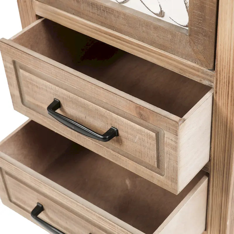 Meuble de rangement étroit en bois blanc et brun, 2 tiroirs et 1 porte - Hauteur : 48,3 cm