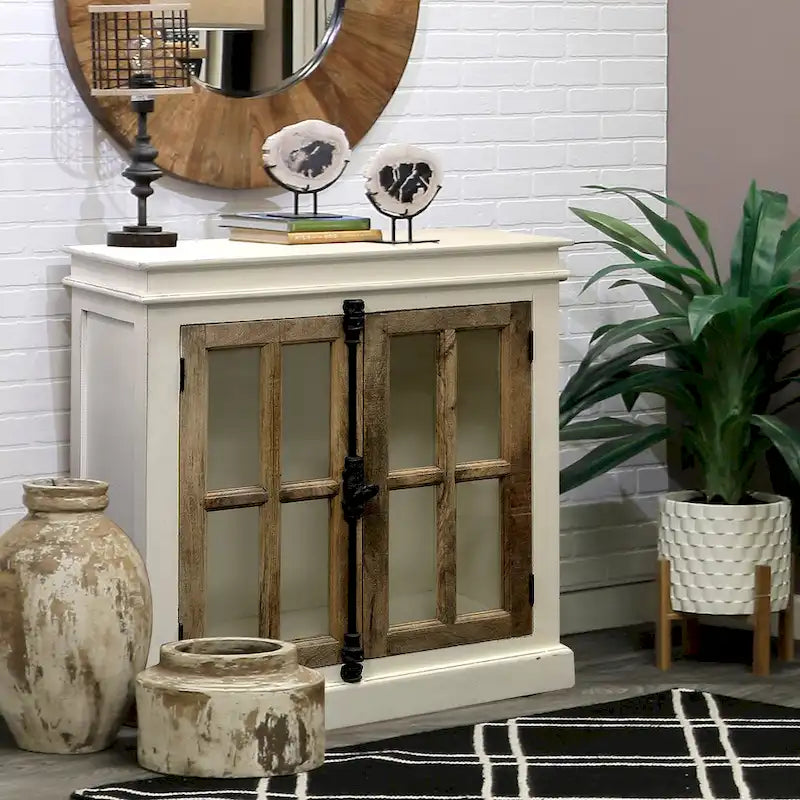 Meuble StyleCraft Tucker bicolore avec portes vitrées en verre trempé