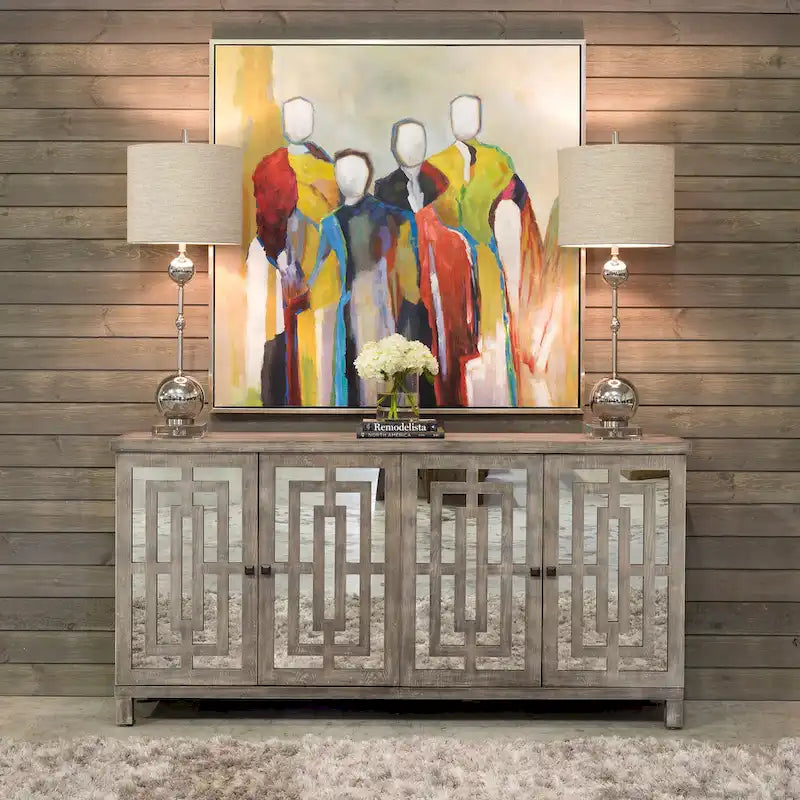 Buffet à miroir biseauté 4 portes Harp &amp; Finial Abbott, finition gris délavé