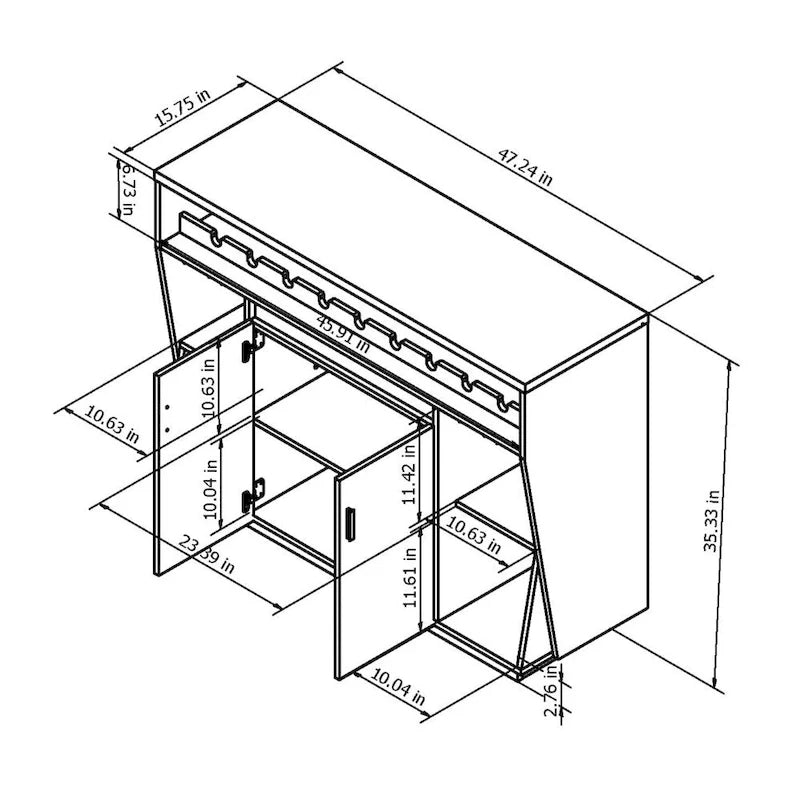Buffet de salle à manger contemporain noir Ping de Furniture of America, 47 pouces, à 4 étagères