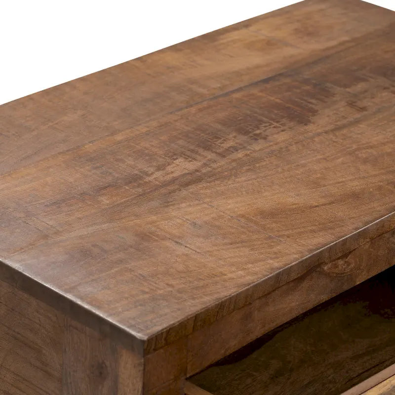 Coffre en bois à trois tiroirs en cuir de vachette - Style western/rustique - 30 x 17 x 31