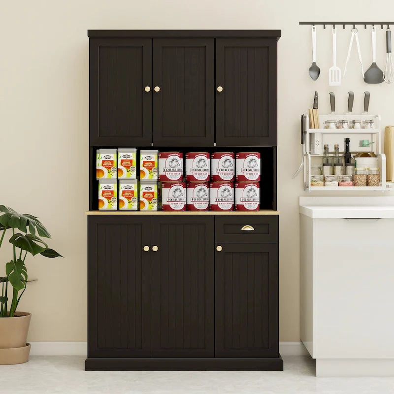 Buffet avec vaisselier, meuble de rangement de cuisine avec étagères réglables