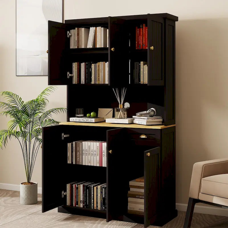 Buffet avec vaisselier, meuble de rangement de cuisine avec étagères réglables