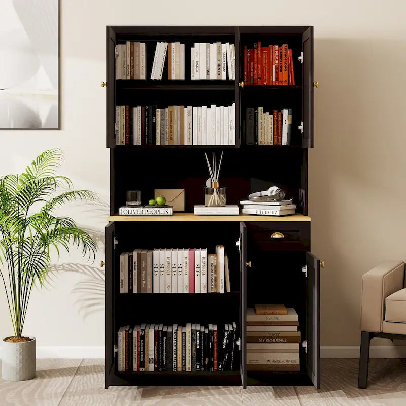 Buffet avec vaisselier, meuble de rangement de cuisine avec étagères réglables