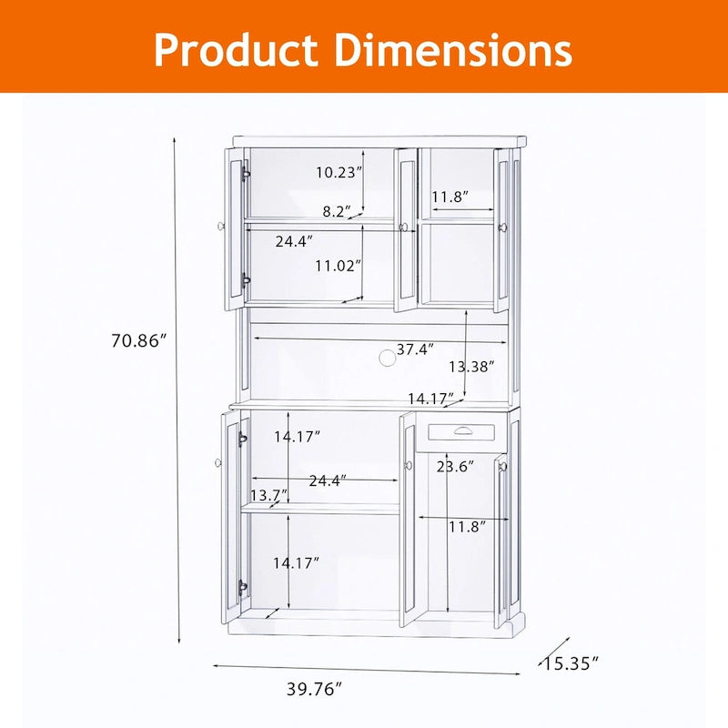 Buffet avec vaisselier, meuble de rangement de cuisine avec étagères réglables