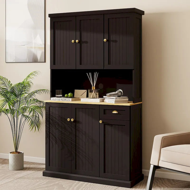 Buffet avec vaisselier, meuble de rangement de cuisine avec étagères réglables