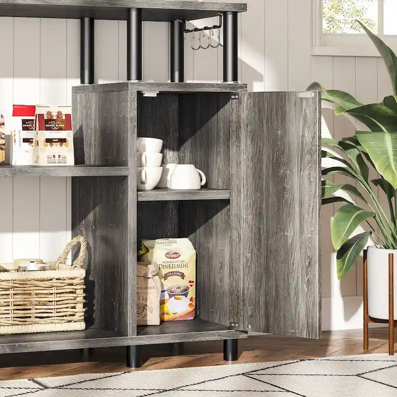 Îlot de cuisine à 4 niveaux avec support pour four à micro-ondes et crochets - 90 cm de largeur