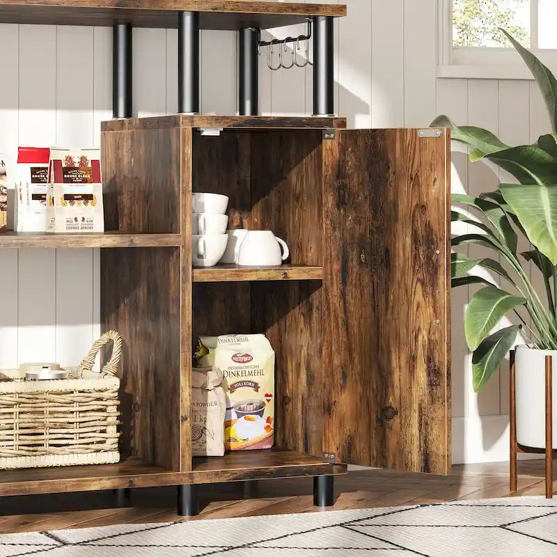 Îlot de cuisine à 4 niveaux avec support pour four à micro-ondes et crochets - 90 cm de largeur