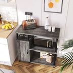 Îlot de cuisine à 4 niveaux avec support pour four à micro-ondes et crochets - 90 cm de largeur