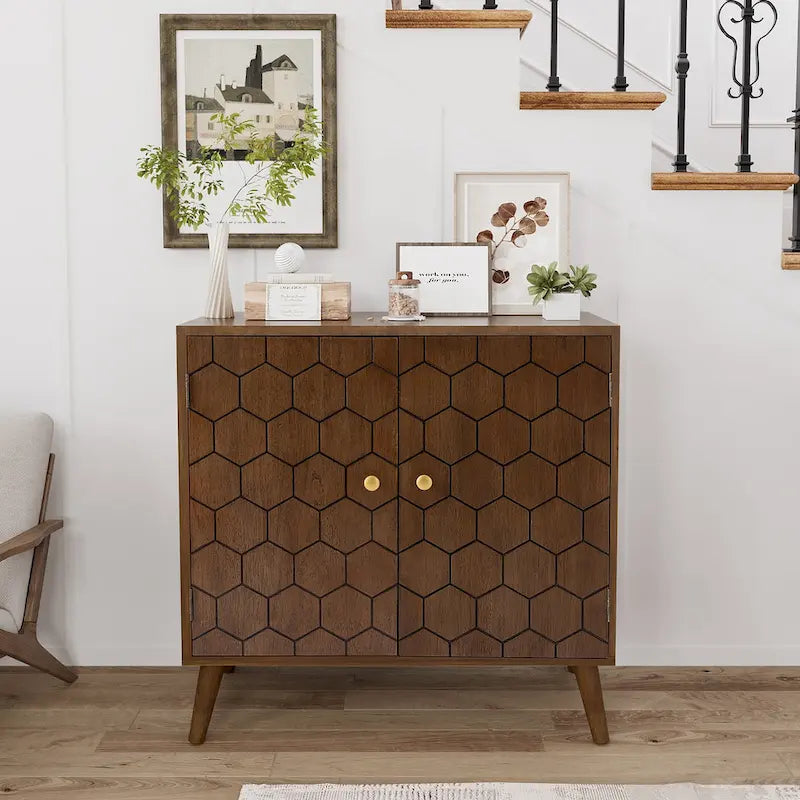 Armoire de rangement de style ferme marron foncé à motif nid d'abeille, très confortable