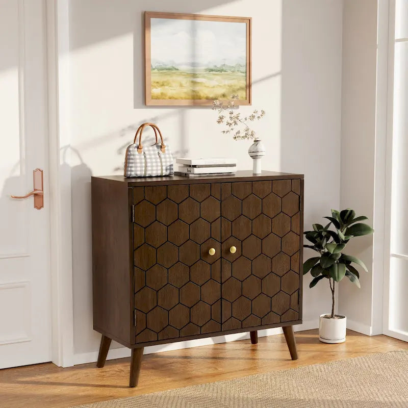 Armoire de rangement de style ferme marron foncé à motif nid d'abeille, très confortable