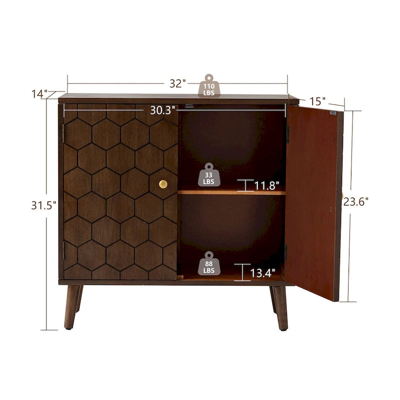 Armoire de rangement de style ferme marron foncé à motif nid d'abeille, très confortable