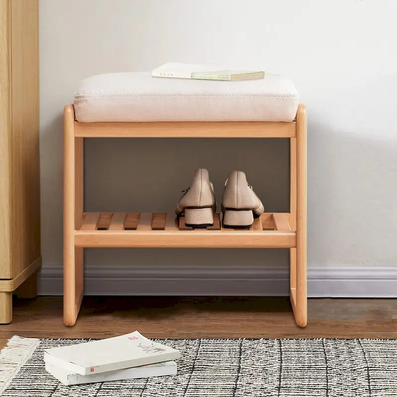 Banc à chaussures en bois massif avec coussin en mousse, étagère à chaussures pour entrée - 23