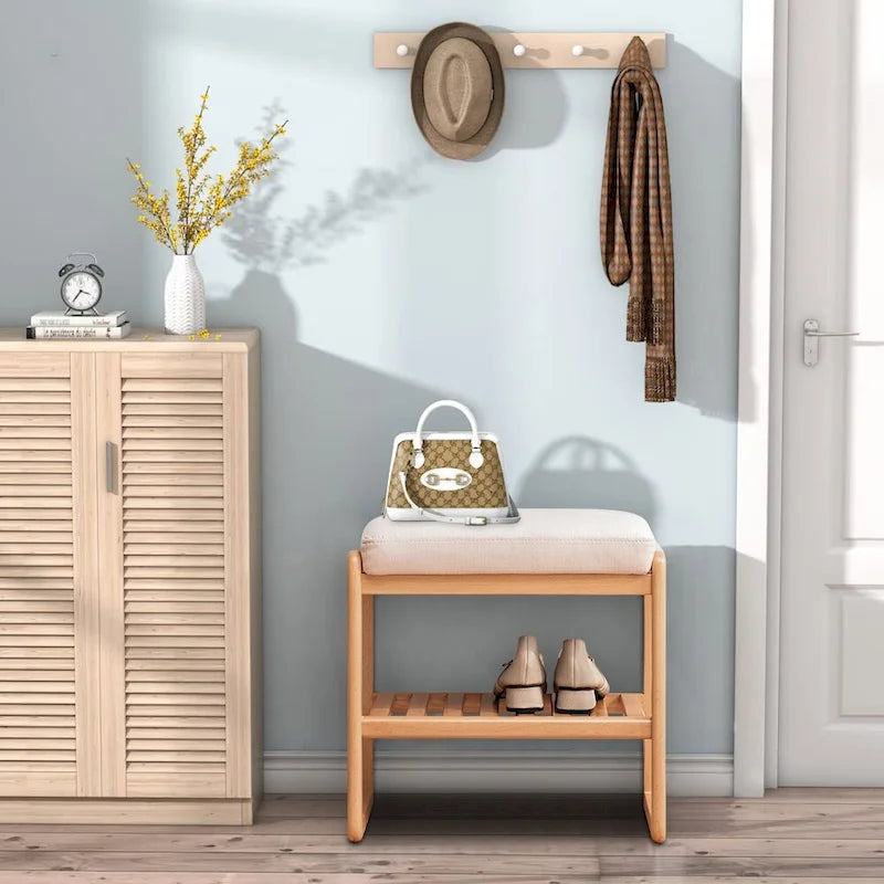 Banc à chaussures en bois massif avec coussin en mousse, étagère à chaussures pour entrée - 23