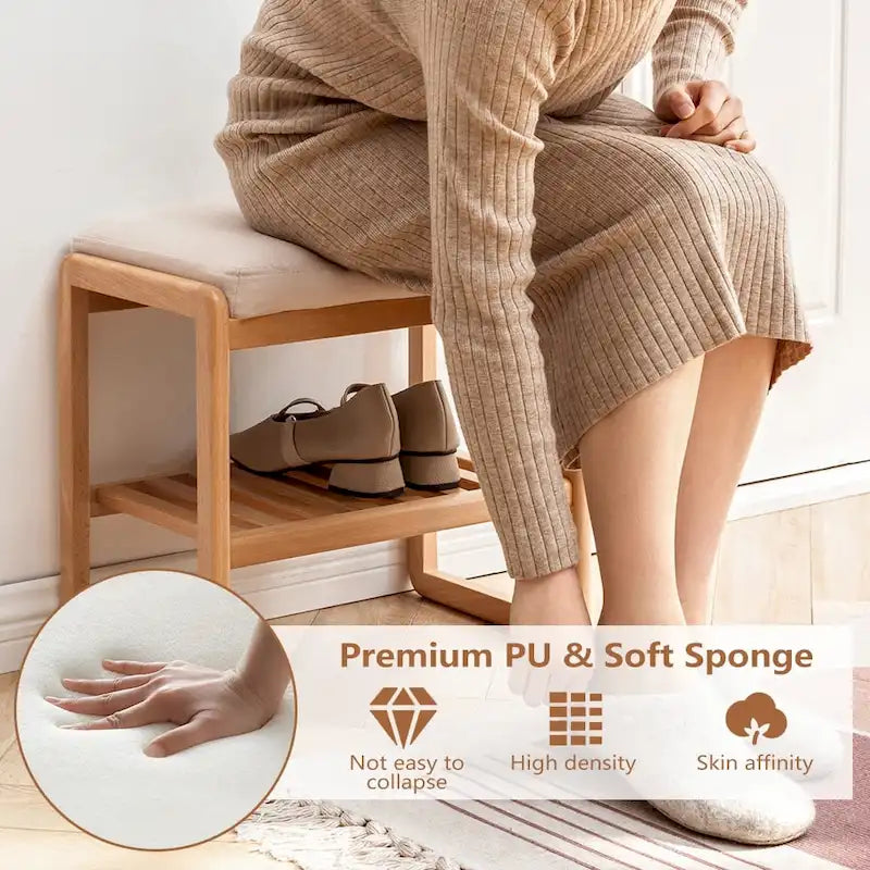 Banc à chaussures en bois massif avec coussin en mousse, étagère à chaussures pour entrée - 23