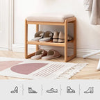 Banc à chaussures en bois massif avec coussin en mousse, étagère à chaussures pour entrée - 23