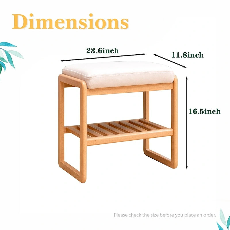 Banc à chaussures en bois massif avec coussin en mousse, étagère à chaussures pour entrée - 23
